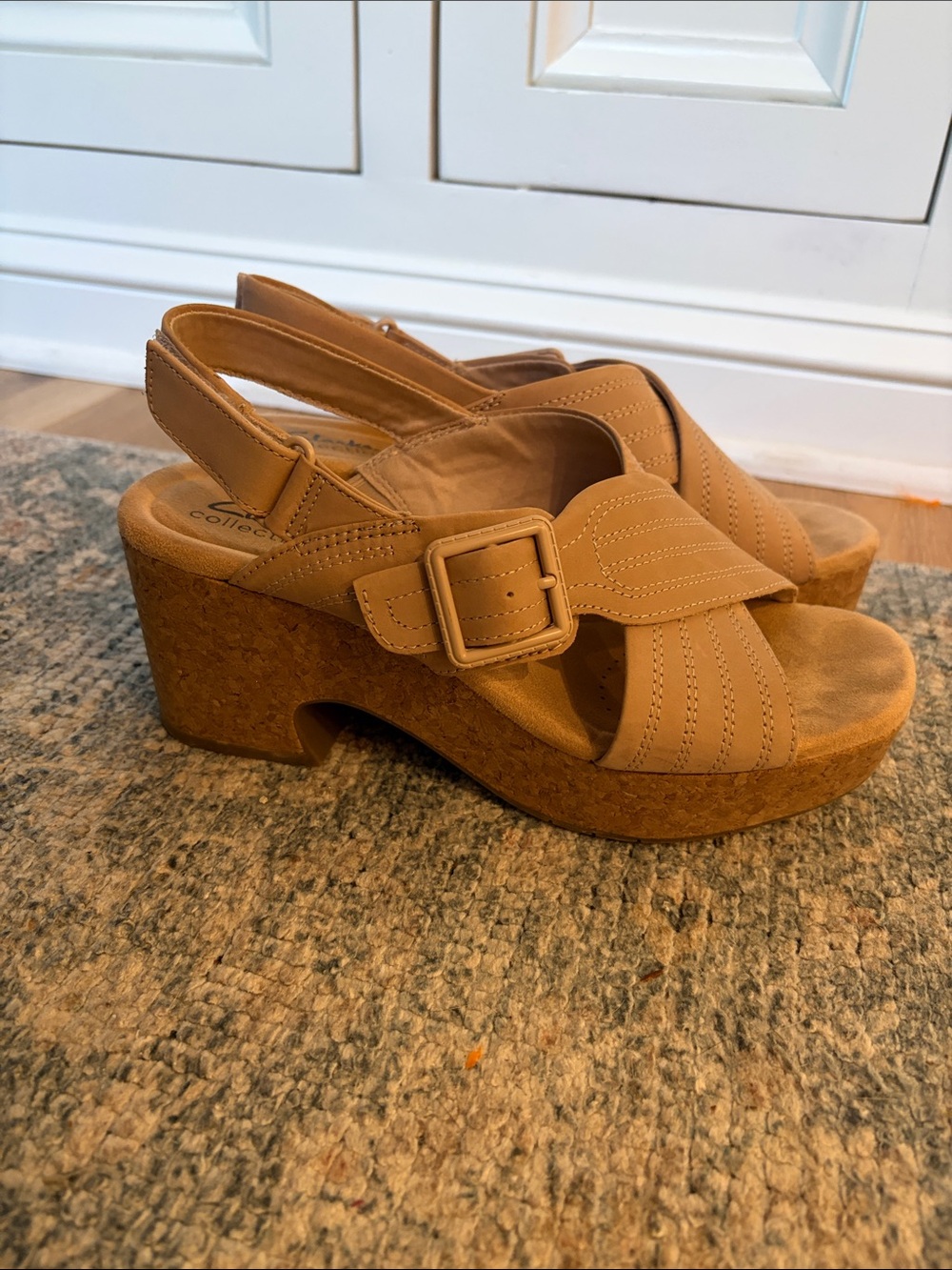 Clarks Women's Tan Cork Platform Slingback Wedges